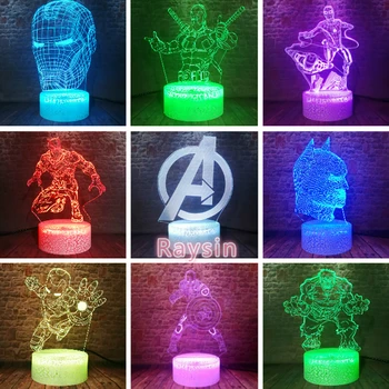 

Marvel Iron Man Figura 3D LED Night Light Deadpool Black Panther Spide rman The Avengers HulkBatman Model Toys Fans Boy Friends