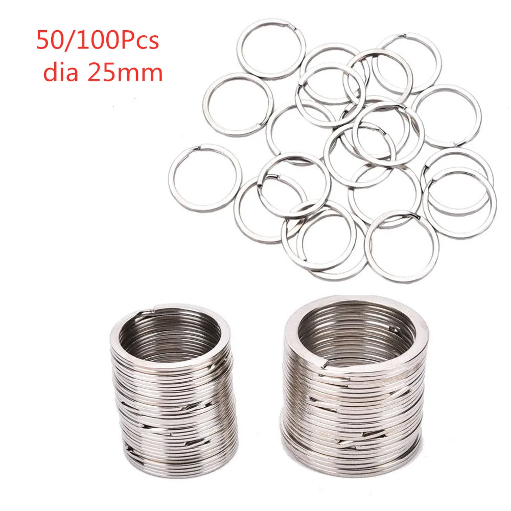 

50Pcs/100 Pcs Keychain Key Ring Stainless Alloy Silvery Key Chains Circle DIY 25mm Keyrings Jewelry New