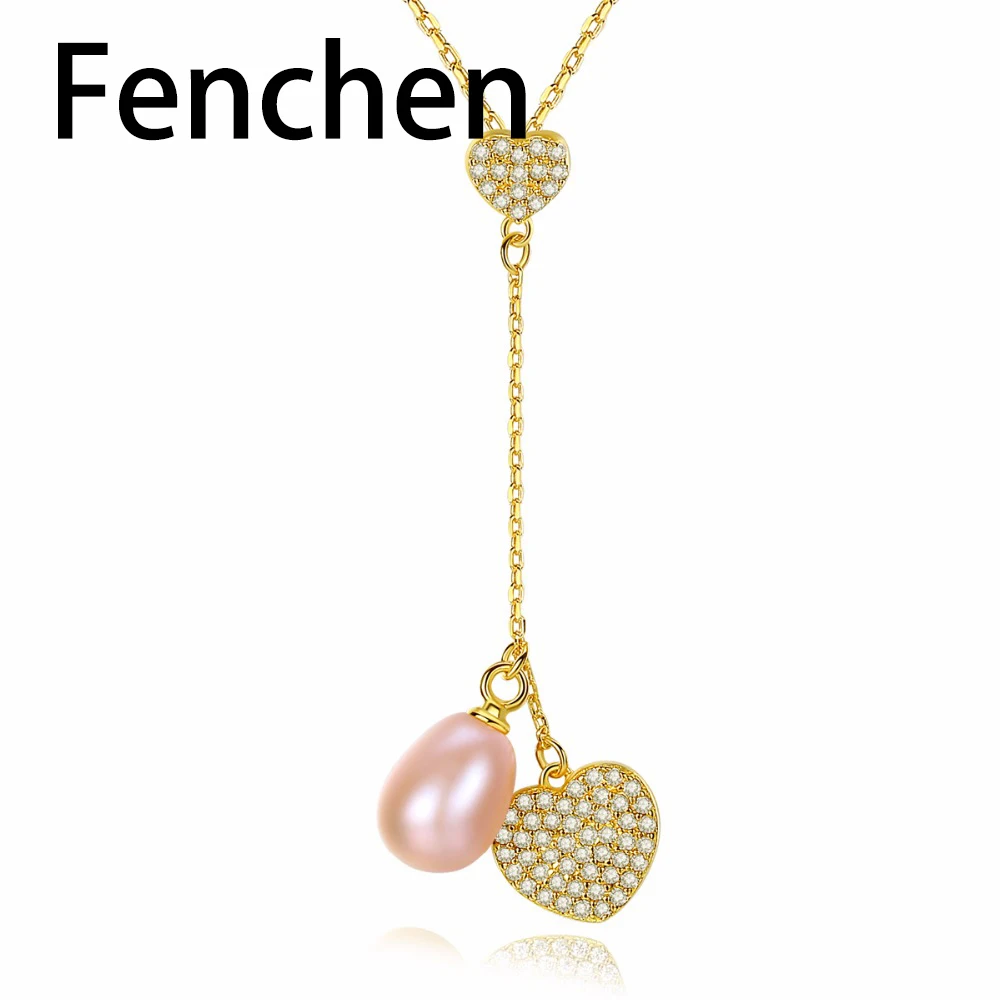 Fenchen 925 Серебряная подвеска-Сердце ожерелье s для женщин натуральный жемчуг серебро тонкая Мода колье ожерелье ювелирные изделия AN018