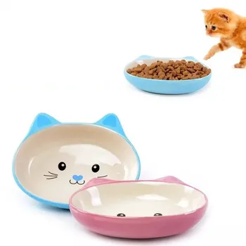 

Pet Bowl Porcelain Bowl Cartoon Face Cat Print Cat Dog Diet Drinking Bowl Non-slip Dual-use Household Pet Feeders Supplies
