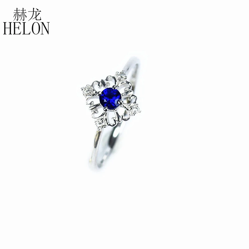 HELON Solid 10k белое золото круглый 0.13ct натуральный сапфир Алмазы обручальные Обручальные кольца элегантные уникальные модные ювелирные изделия из драгоценных камней кольцо