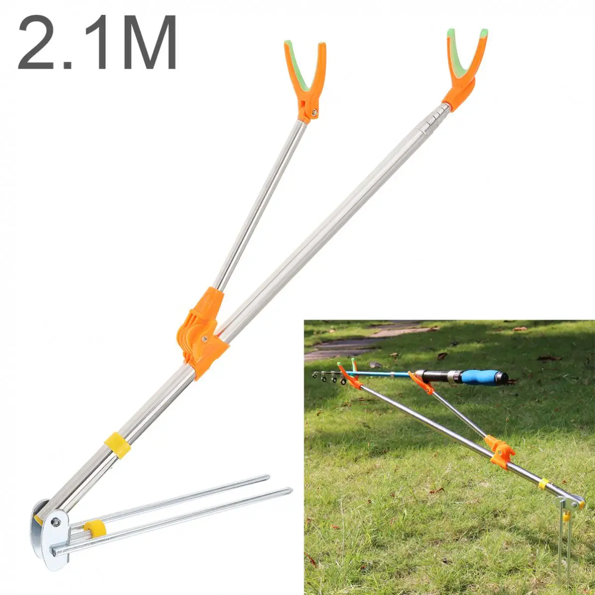 

1.5m / 2.1m Fishing Rod Ground Inserted Adjustable Stand Bracket Metal Stretch Pole Fishing Box Chair Holder