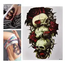Waterproof Skull and Rose Temporary Tattoo Large Arm Body Art Tattoos Sticker,