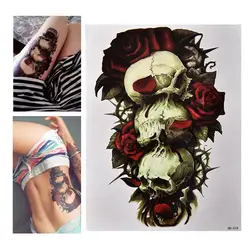 Waterproof Skull and Rose Temporary Tattoo Large Arm Body Art Tattoos Sticker,