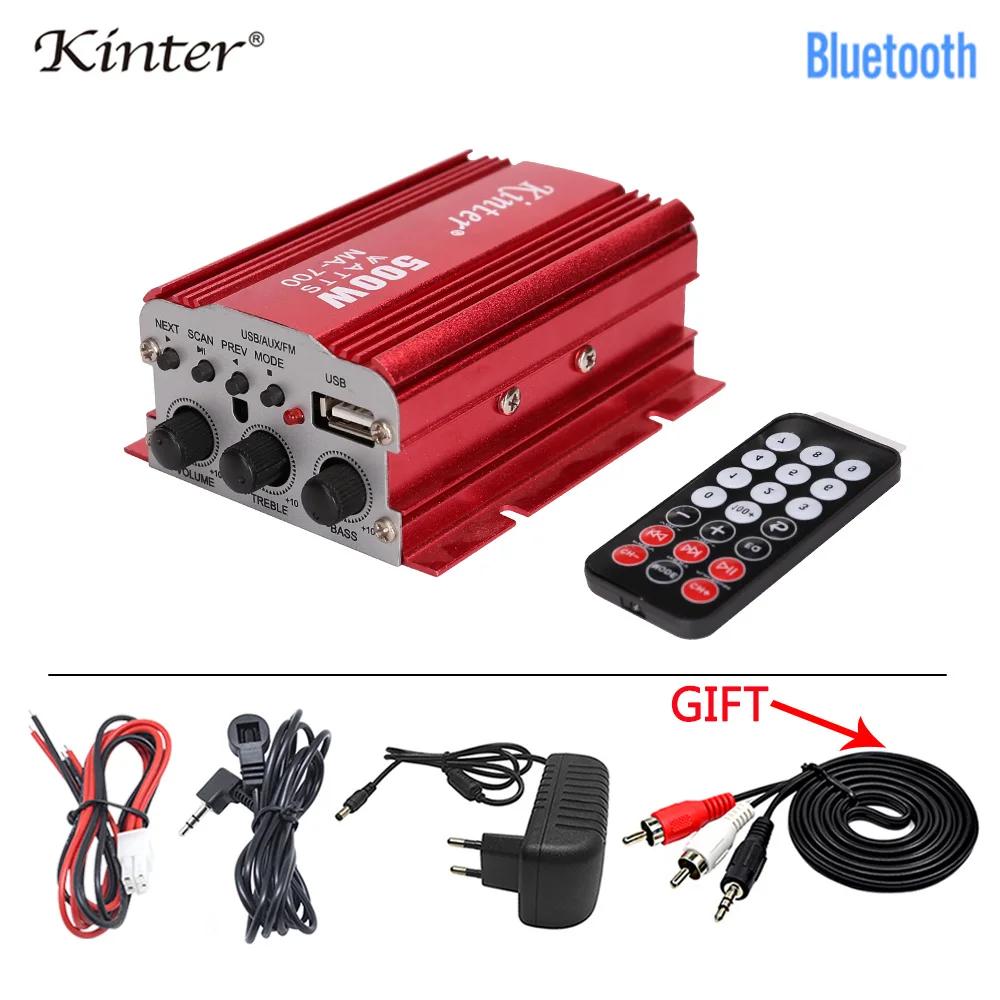 Мини Аудио Усилитель kinter MA 700 2 канала USB AUX FM радио 12 В 3 А алюминиевый корпус