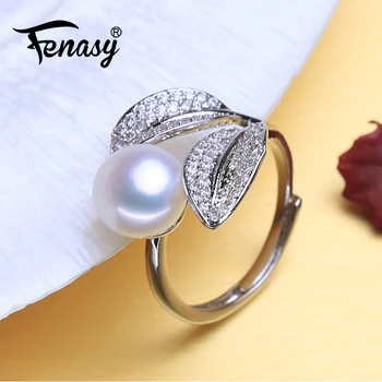 

FENASY Natural Freshwater Pearl Rings For Women Fine Jewelry Female Bohemian Trendy Big Silver Color Evening Party Ring
