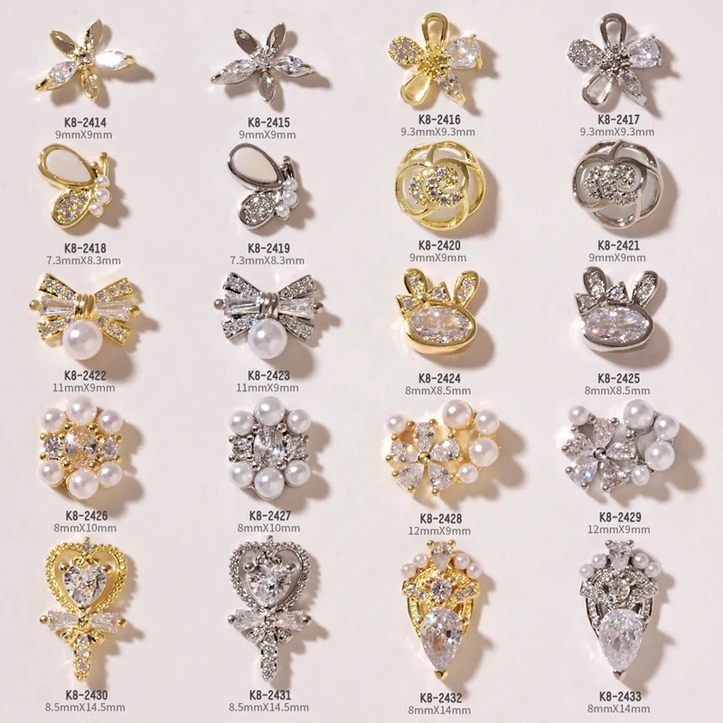 

2 Pcs Luxury Zircon Pearl 3D Nail Art Decoration Shiny Alloy Diamond Crystal Jewelry Manicure Design Accessories