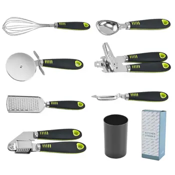 

7 Pcs Kitchen Utility Tool Set Stainless Steel Non-Slip Rubber Handle Whisk Practical Combination Gadget Kit for Beating Blendin