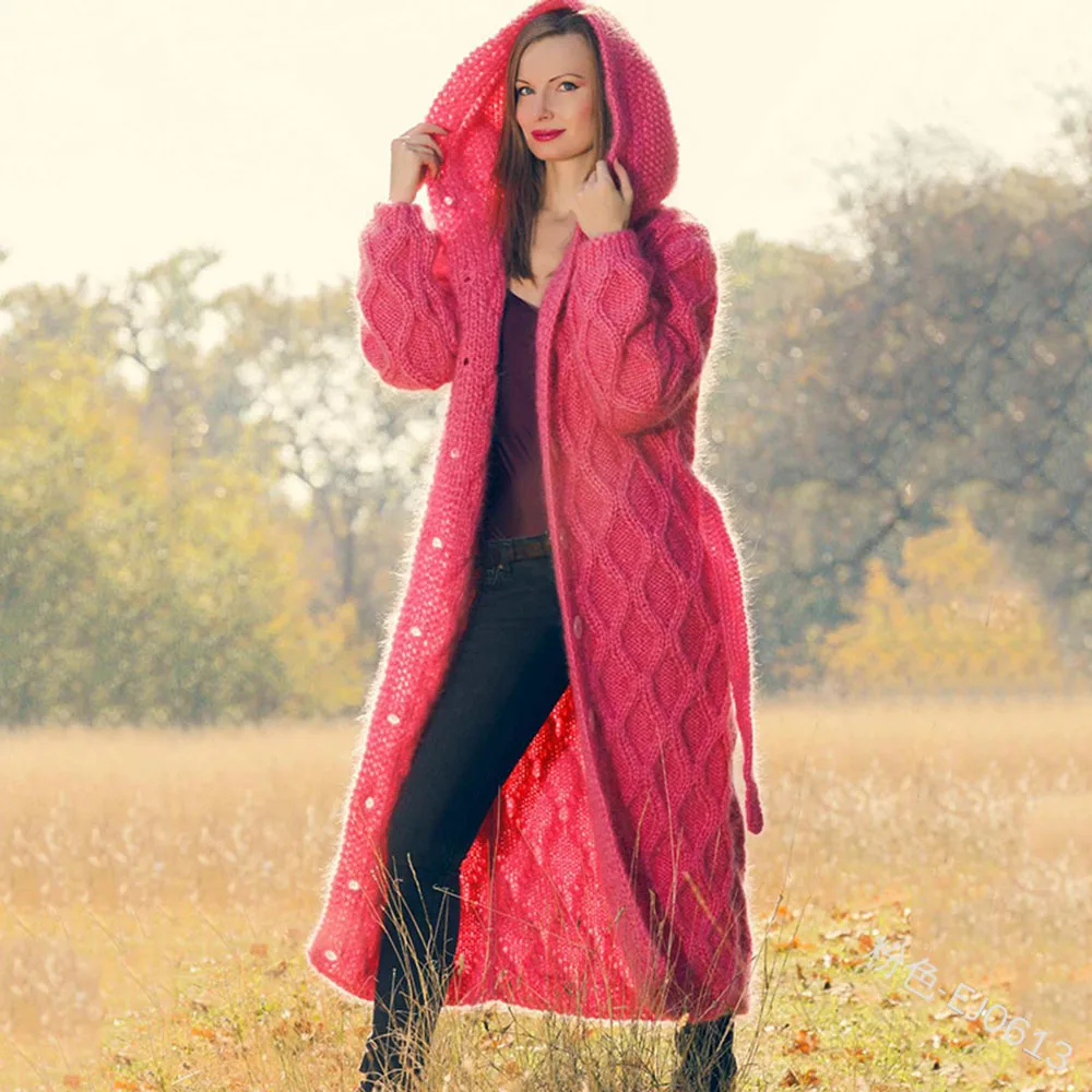 Женский длинный кардиган Boho однотонный черный со шнуровкой и капюшоном на осень