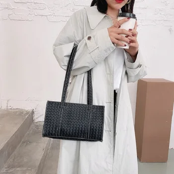 

Retro Knitted Women Tote 2020 Winter Casual Messenger Shoulder Bags for Female PU Leather Lady Brief Handbag Solid Baguette Bag