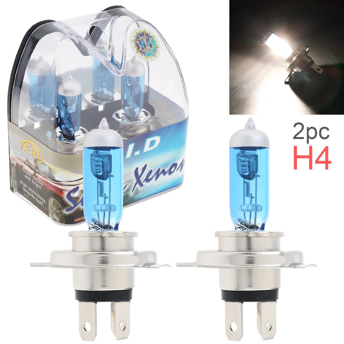 

2pcs 12V H4 60/55W 6000K White Light Super Bright Car Xenon Halogen Lamp Auto Front Headlight Car Fog Light Bulb