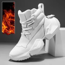 Botas de inverno outono para homens couro rachado pele quente sapatos de pelúcia hombre motocicleta equitação caça combate militar tênis