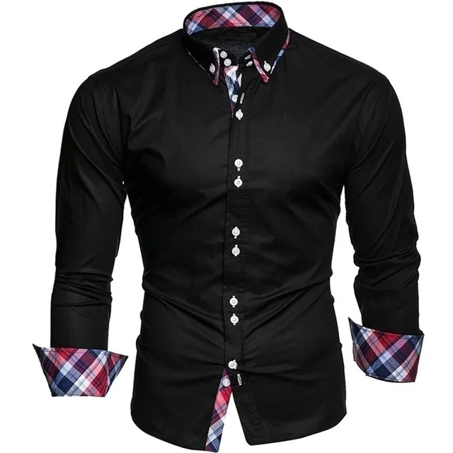 Men's business shirt long-sleeved slim-fit formal casual shirt Camisa Masculina size S-3XL black