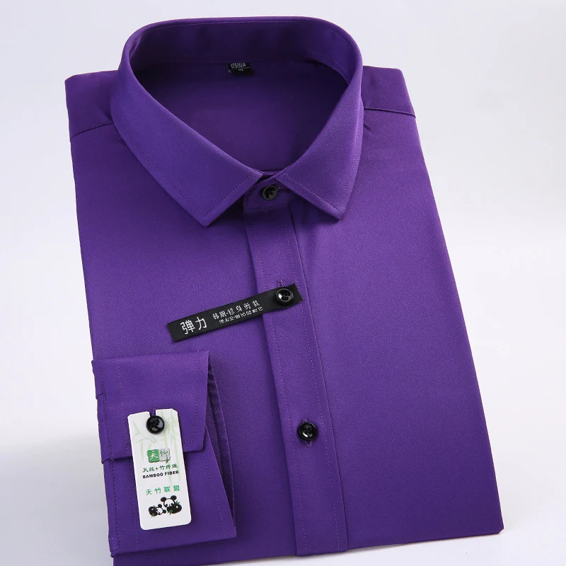 Фиолетовая шелковая хлопковая рубашка, мужские офисные рубашки из спандекса, формальные облегающие офисные рубашки для соцзащиты, Япония, новая модель, деловые однотонные рубашки