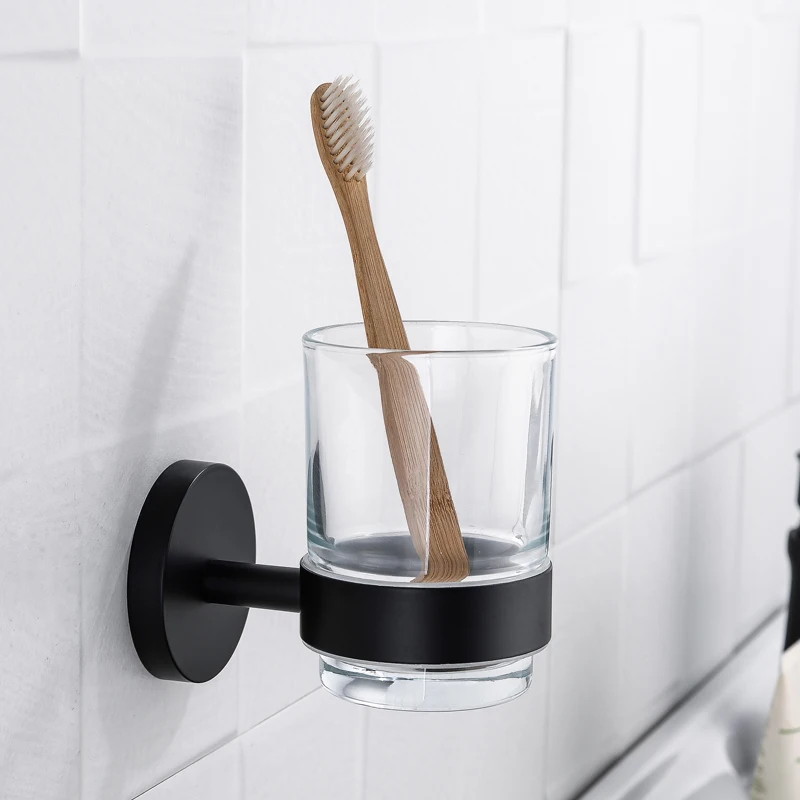 Black Toothbrusher Holder Glass Cup Elegant Hotel Home Bathroom Accessories