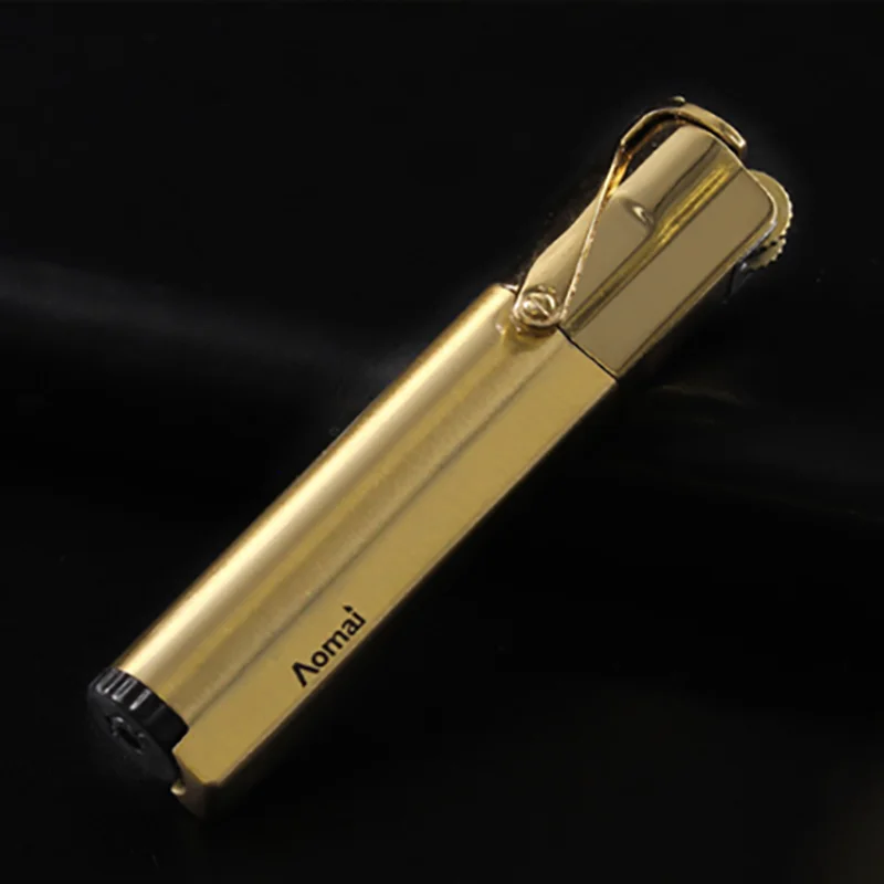 Golden Цилиндрические газовые легкие металлические зажигалки, аксессуары для курения, зажигалки для сигарет с фиксированным пламенем, бутановый фонарь, зажигалка, электрическая зажигалка - Цвет: Golden