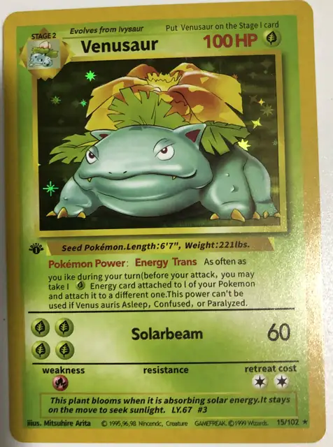 10PCS+1 1996 First Edition Pokemon Flash Cards Charizard Blastoise Venusaur Ninetales Mewtwo Zapdos Game Collection Cards 5