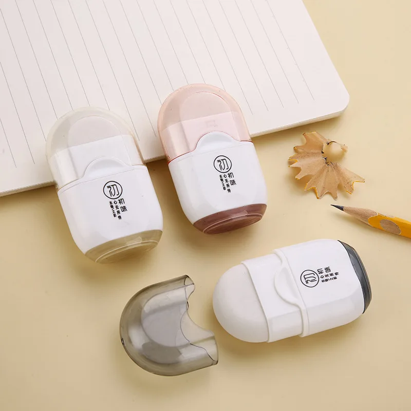 Creative Single Hole Pencil Sharpener Eraser Two in one Multifunctional Office Stationery Mini Cute School Supplies pencil eraser