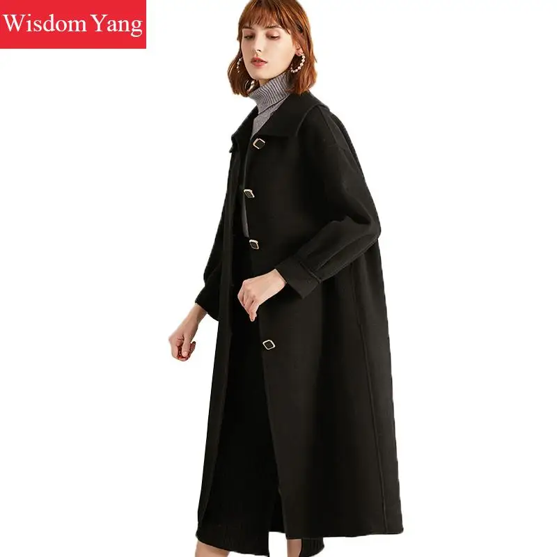 

Winter Vintage Wool Long Cashmere Coats Womens Autumn Fleece Jackets Red Female Plus Size Outerwear Overcoat Woolen Coat Woman