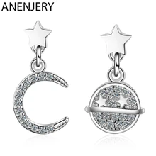 ANENJERY 925 пробы серебро Циркон Луна Звезда Серьги планета для женщин простой Джокер асимметричный дизайн серьги S-E917