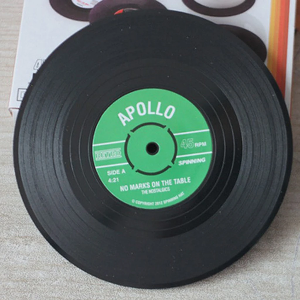 6x Round Vintage CD Vinyl Coasters Record Cup Drink Holder Mat Table Placemat 6 Kinds of Style Table Decoration