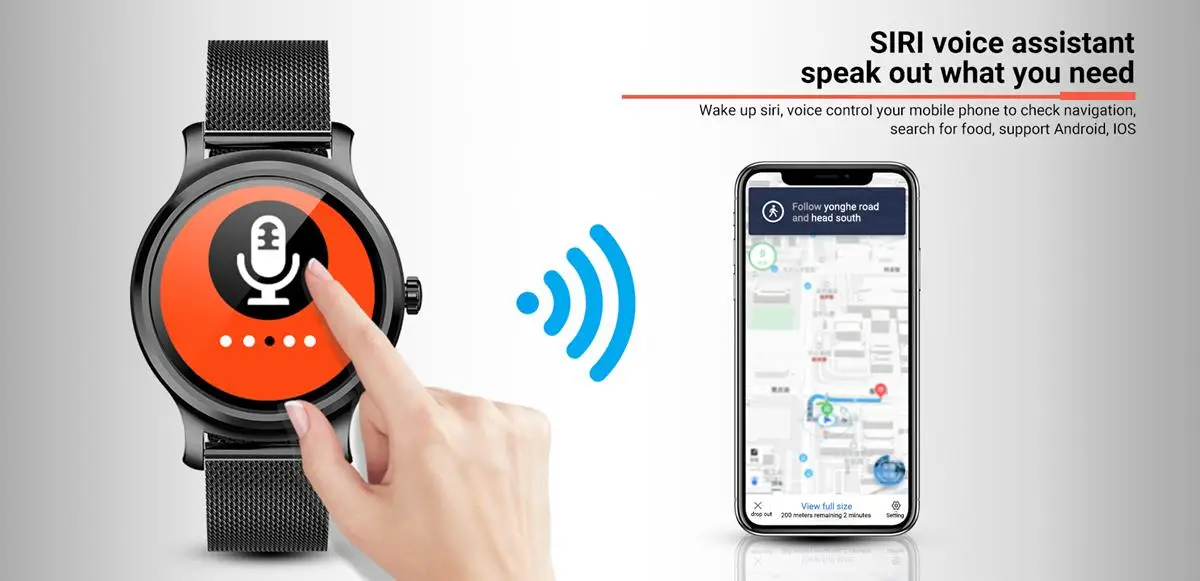 Bakeey R2 Siri Assistant погода дисплей Запись говорить bluetooth Вызов кровяное давление голосовой помощник музыкальный плеер Смарт часы