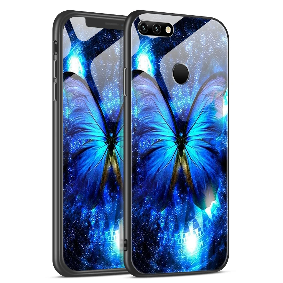 W199 Для huawei Honor 7A Pro закаленное стекло чехол для Honor 7C 7X полная защита чехол для huawei Y6 звездный узор Жесткий корпус - Цвет: W199