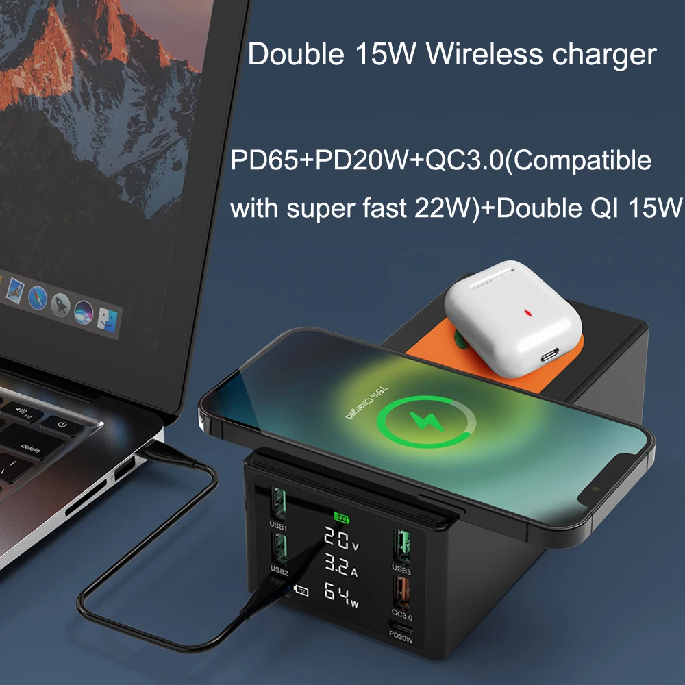 

Сетевое зарядное устройство 8 в 1 с USB-портами, 15 Вт, 65 Вт