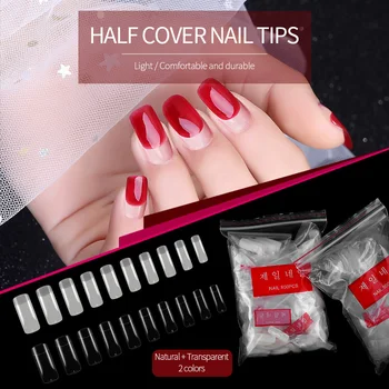 

500pcs Natural Long Extension Fake Nail Art Tips UV LED Half Cover False Nail Tips Flexible Resin Fingernails Manicure Tip H044