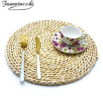 

Fuwatacchi Corn Fur Woven Round Placemat Anti-scald Heat Insulation Mat Handmade Mat Non-slip Mat Coffee Drink Coaster Placemat