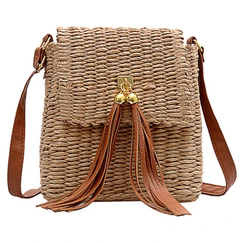 

2020 handmade shopper handbag Hollow weave straw handbag for women tassels Bucket bags summer small woven bags girl