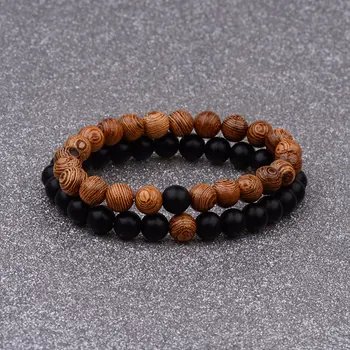 Couples Bracelets For Women Men Classic Natural Wooden&Stone Beads Lover Distance Bracelet Jewelry Friendship Anniversary Gift 1