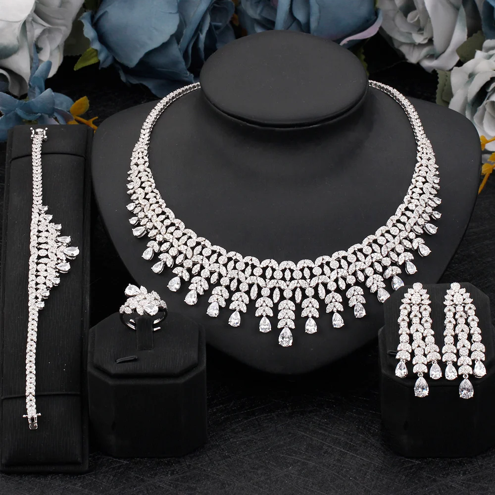 

JEWEL Exquisite Simple Women Jewelry Set 4 PCS Cubic Zirconia High Quality Saudi Arabia Bridal Wedding Jewellery Accessories