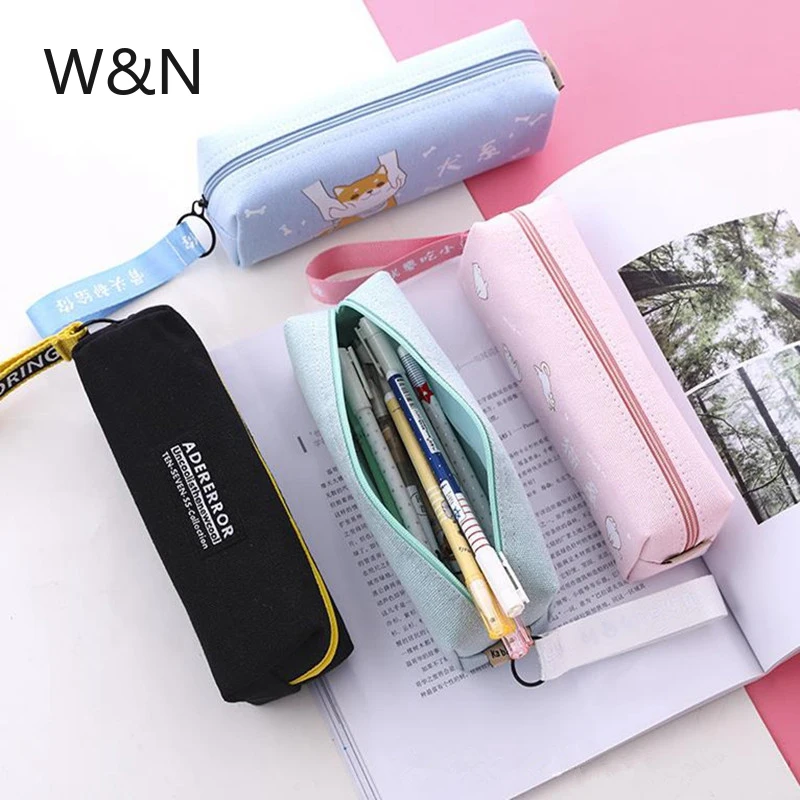 

New Concise Solid Color School Pencil Case Canvas Pencil Case for Girls Boys Stationery Student Pencil Bag Box estojo escolar