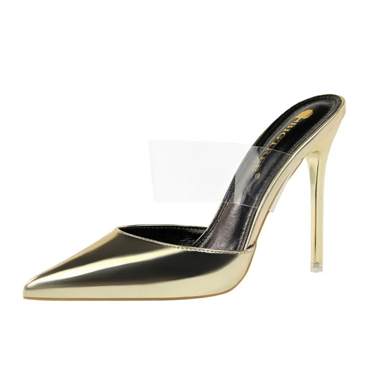 Doratasia/ г., пикантные туфли без задника с острым носком наивысшего качества женские туфли-лодочки Вечерние туфли на высоком тонком каблуке без застежки, Летняя женская обувь - Цвет: Light gold
