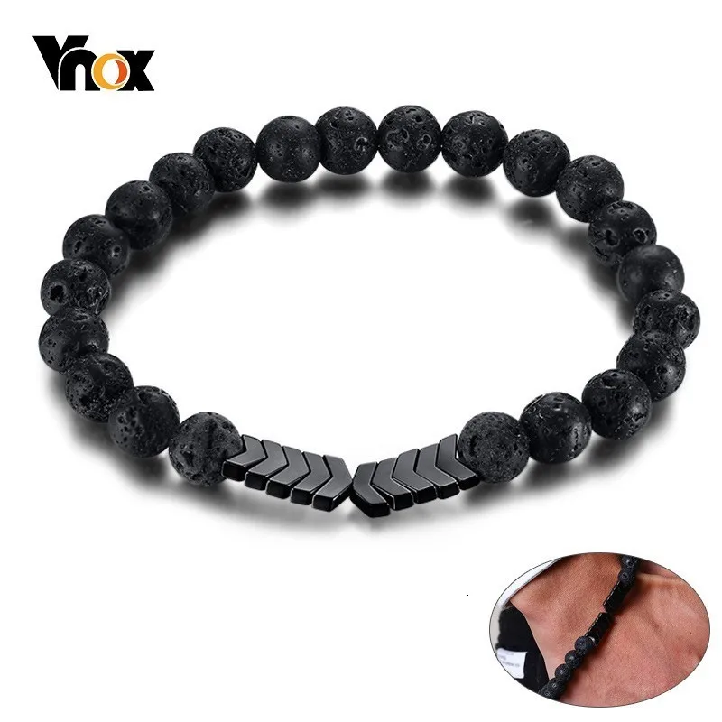 Vnox Mens Volcanic Lava Stone Beads Essential Oil Diffuser Bracelets for Women Healing Balance Yoga Magnet Arrow Charm