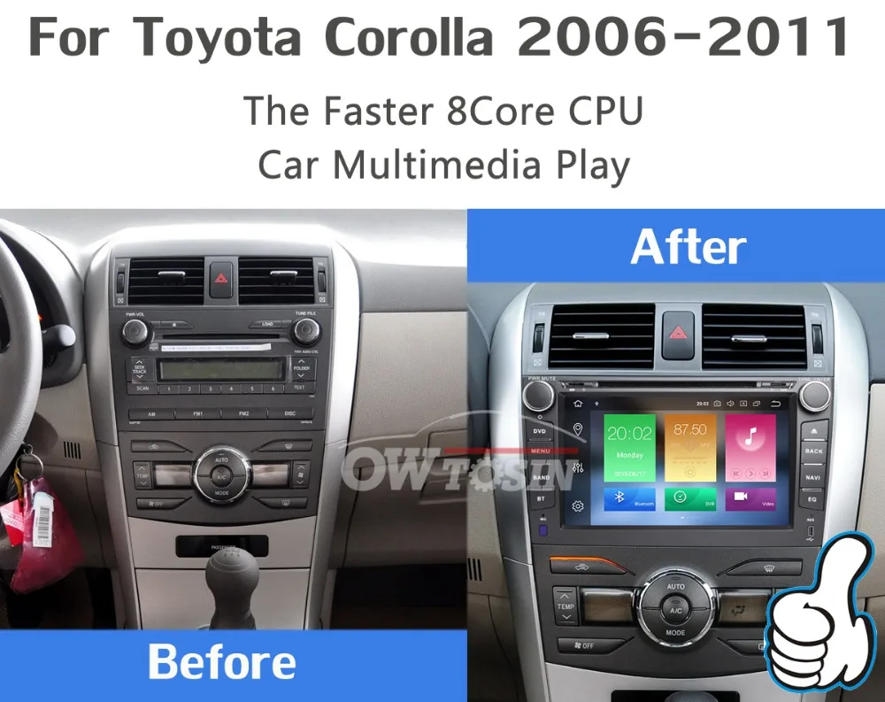 Top 8" Android 9.0 PX6 4G+64G for Toyota Corolla 2007 2008 2009 2010 2011 Car DVD Multimedia Player Radio GPS Navigation DSP CarPlay 4