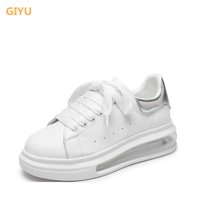 GIYU Little White Shoes For Women 2021 Spring New Chunky Platform Sneakers Genuine Leather Couple Casual Shoes Low Top 4