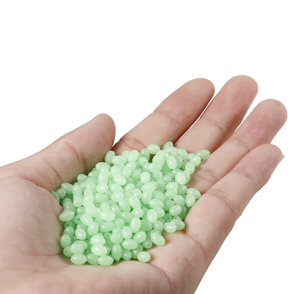 100PCS Oval Soft Rubber Luminous Fishing Beads Glowing Sink Beads For Treble Hook Fishing Rigs Green Red Fishing Lure Tackle