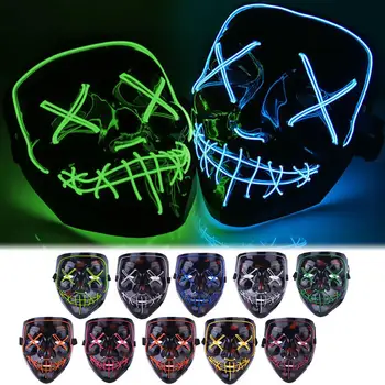 

Halloween Party Masque Masquerade Masks Neon Maske Light Glow In The Dark Horror Maska Glowing Masker Purge Led Mask