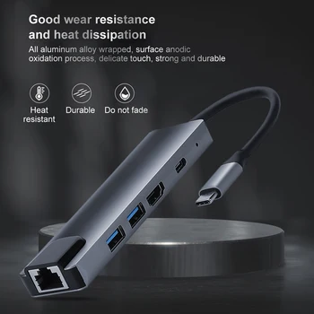 

5 In 1 For MacBook Samsung Huawei TV Type-C To RJ45 Lan Ethernet HDMI VGA Adapter SD TF Card Reader USB-C USB 3.0 Audio