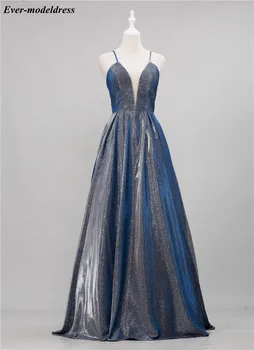 

Glitter Prom Dresses Long 2020 V-Neck Corset Back Sleeveless A-Line Shiny Celebrity Evening Gowns Arabic Vestido De Festa