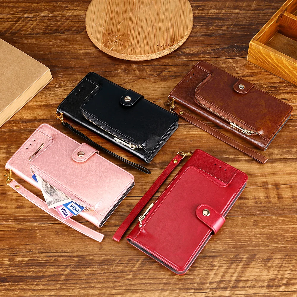  Zipper Cover Leather Wallet Case For Oneplus 3 5 5T 6 6T 7 pro 7T Pro Silicon Flip Cover Stand Capa