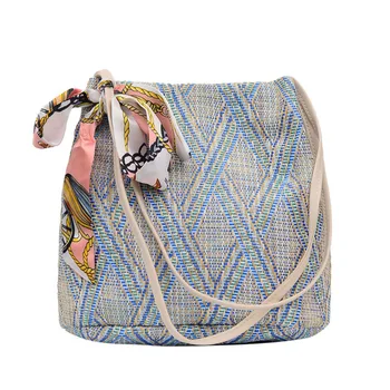 

Handbags Scarves Weaving Shoulder Bags 2019 Fashion Designer Bohemian Crossbody Bags for Women Casual Bucket Female Straw Bags