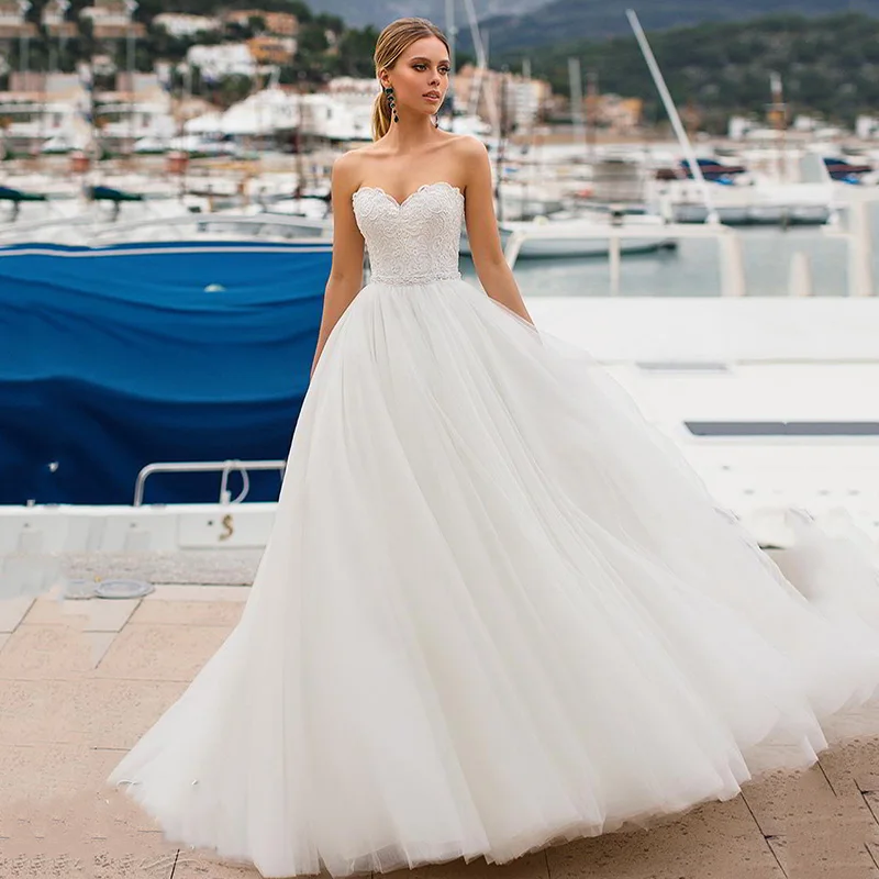 Eightree линия Свадебное платье Аппликации Кружева vestido de noiva атласное белое свадебное платье без бретелек без рукавов невесты платье Robe De Mariee