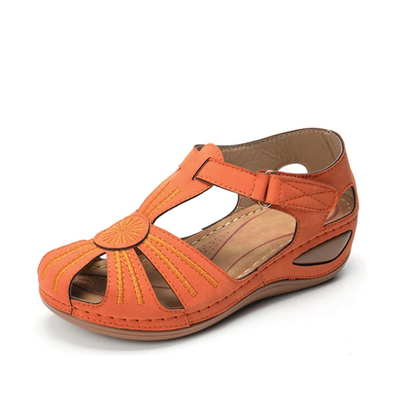 Mcckle Женщины Летние кожаные старинные сандалии с пряжкой Повседневная прошитая женская обувь однотонная женская обувь на платформе Большие размеры 36-46 - Цвет: yellow brown-1
