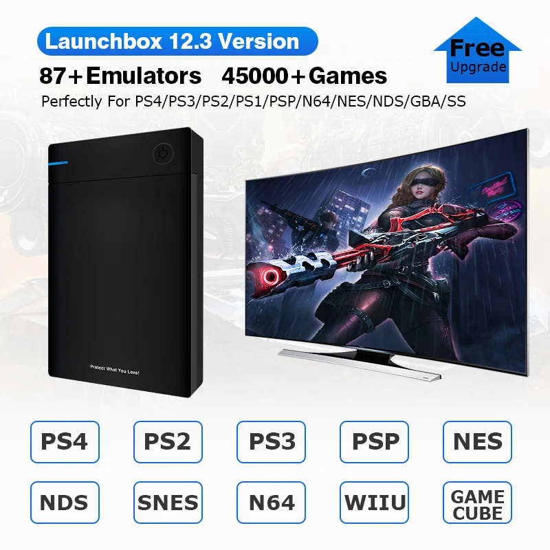 Launchbox External Game Hard Drive Disk With 45000+ Retro Games For PS4/PS3/PS2/Wii/Wiiu/SS/PSP/N64 Portable HDD For Windows PC