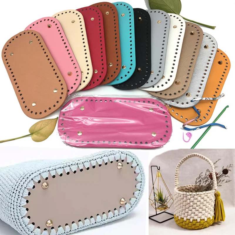 22x10cm Woven Long Bottom for Knitted Bag PU Leather Bag Accessories Handmade Bottom With 52Holes DIY Crochet Bag Bottom
