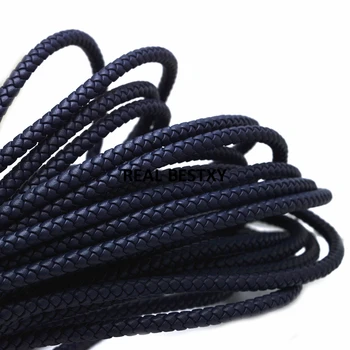 

2m/lot approx: 6mm navy Round Braided Leather Cord Rope Thread NecklaceBracelet for DIY Jewelry Material Findings leather strand
