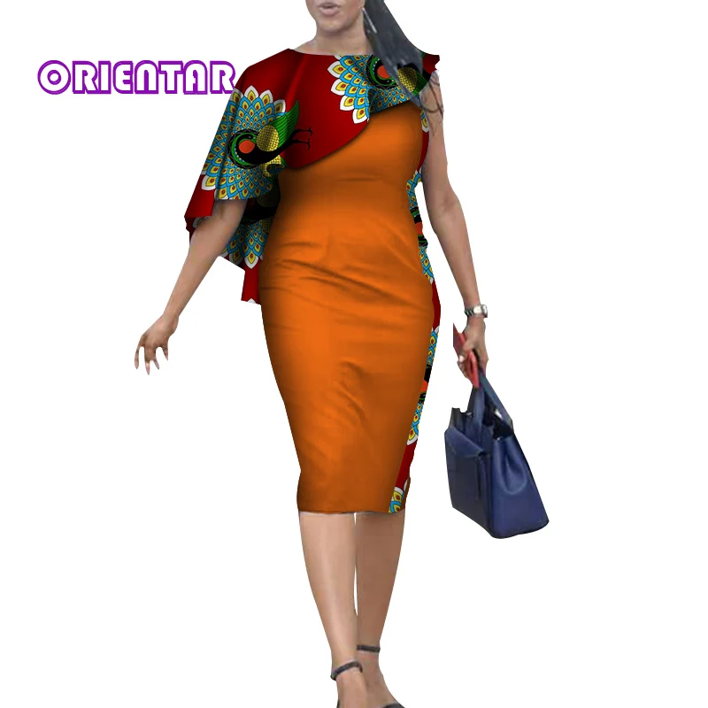 Летние африканские платья для женщин Африка Базен Riche печати сплайсированные Bodycon Карандаш Платье Леди Элегантный до середины икры платье WY4086 - Цвет: 19